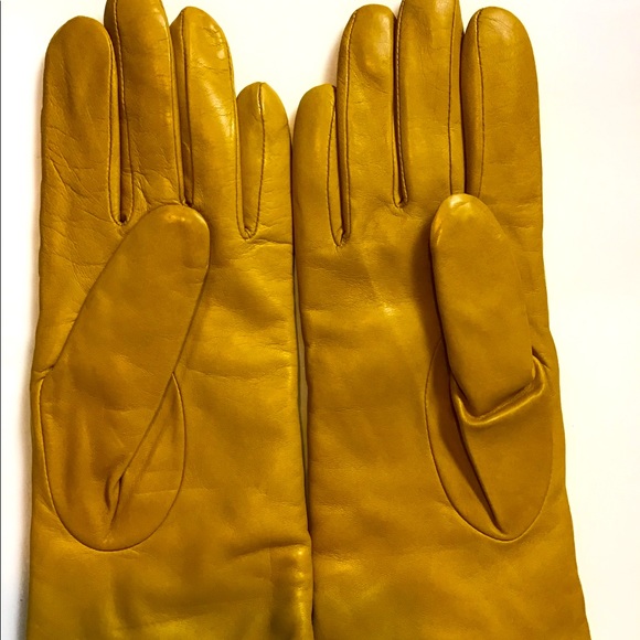 Coach Cashmere Leather Gloves Mustard  new Sz7 - Picture 2 of 3
